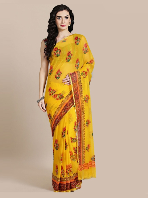

Chhabra 555 Yellow & Red Poly Chiffon Floral Printed Saree