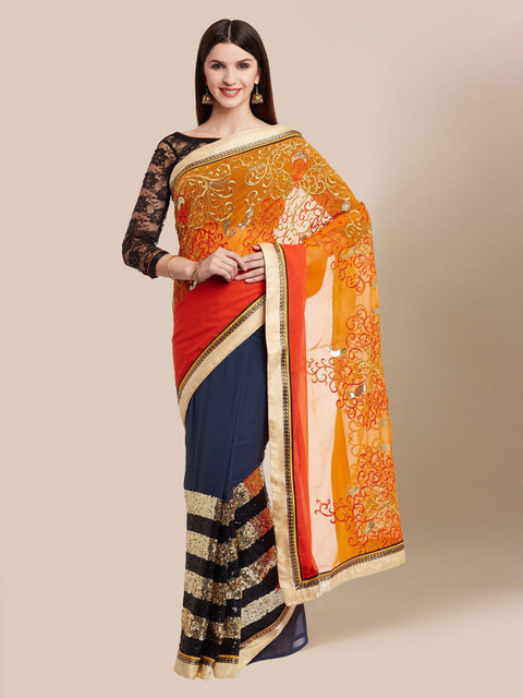 

Chhabra 555 Grey Embroidered Poly Georgette Saree