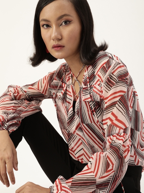 

The Vanca Cream and Red Animal Print Boxy Top