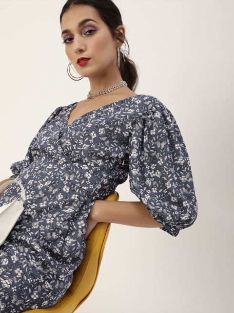 

The Vanca Calm Blue and White Floral Print Bodycon Dress