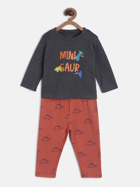 

MINI KLUB Boys Grey & Maroon Printed Top with Trousers