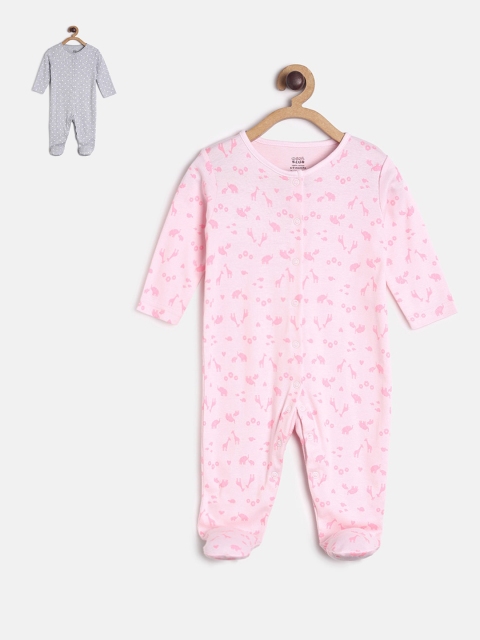 

MINI KLUB Infant Girls Pack Of 2 Printed Cotton Sleepsuits, Grey