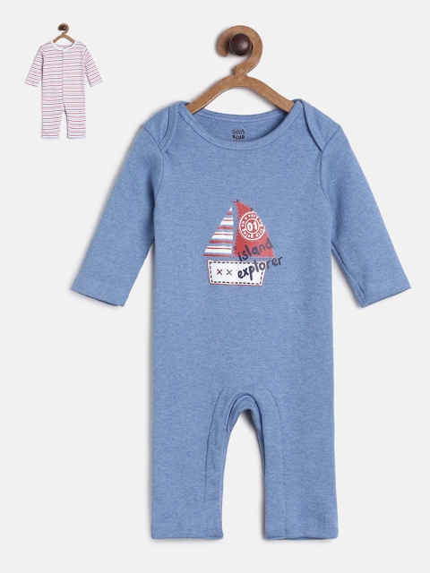 

MINI KLUB Infant Boys Pack Of 2 Printed Cotton Rompers, White
