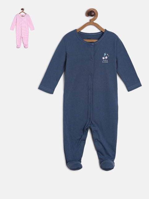 

MINI KLUB Infant Girls Pack of 2 Solid Cotton Sleepsuits, Navy blue