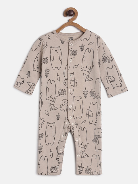 

MINI KLUB Infant Boys Beige & Black Printed Cotton Rompers