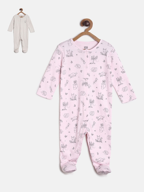 

MINI KLUB Infant Girls Pack of 2 Pure Cotton Sleepsuits, Grey