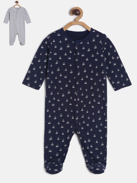 

MINI KLUB Infant Boys Pack of 2 Pure Cotton Sleepsuits, Grey melange