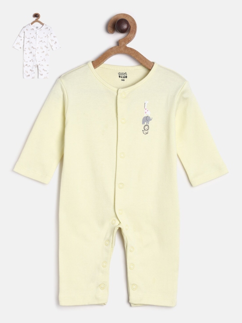 

MINI KLUB Infant Girls Pack of 2 Pure Cotton Rompers, Yellow