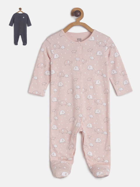

MINI KLUB Infant Girls Pack of 2 Pure Cotton Sleepsuits, Grey