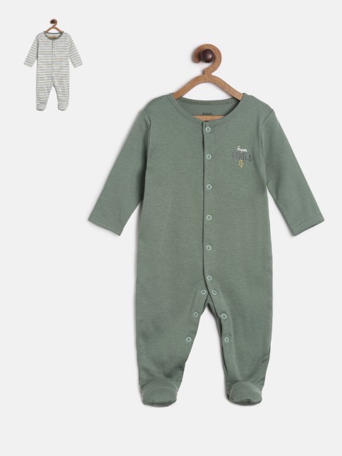 

MINI KLUB Infant Boys Pack of 2 Pure Cotton Sleepsuits, Olive