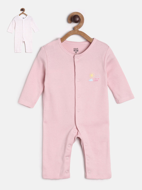 

MINI KLUB Infant Girls Pack of 2 Pure Cotton Rompers, Pink