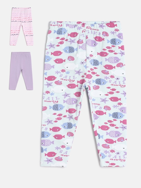 

MINI KLUB Infants Girls Pack of 3 Printed Leggings, Lime green