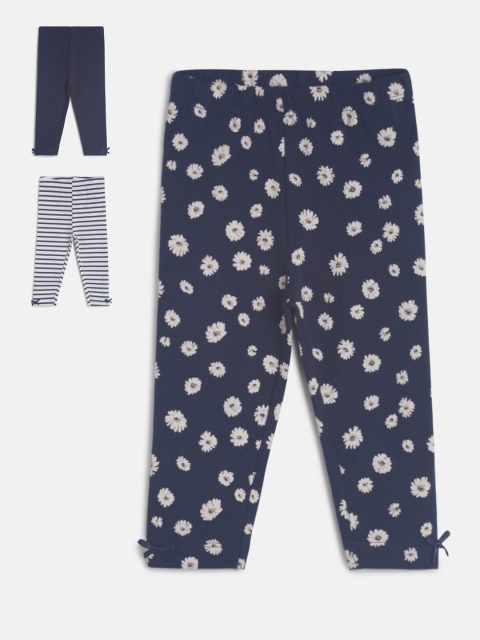 

MINI KLUB Infant Girls Pack Of 3 Ankle-Length Leggings, Navy blue