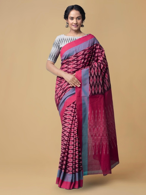 

Unnati Silks Pink & Purple Pure Cotton Woven Design Handcrafted Pochampally Saree