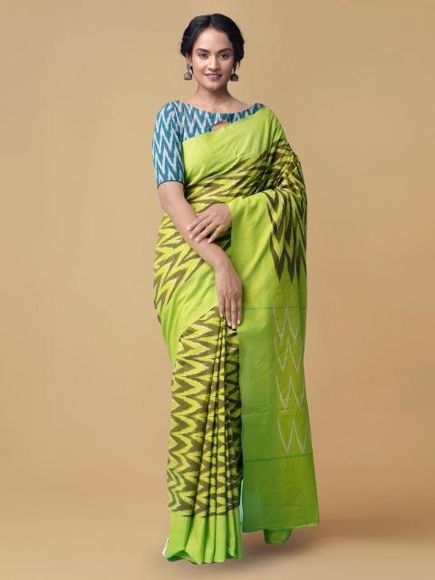 

Unnati Silks Green Pure Cotton Woven Design Pochampally Saree