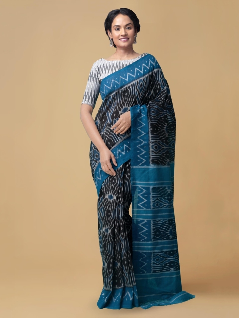 

Unnati Silks Black Pure Cotton Printed Pochampally Saree