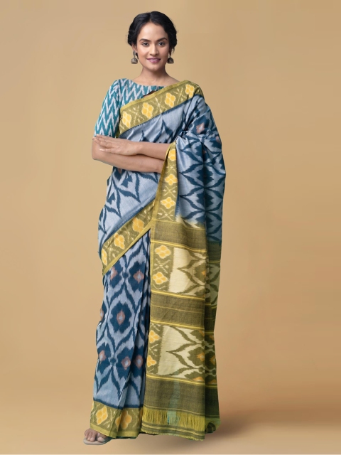

Unnati Silks Blue Pure Cotton Printed Pochampally Saree