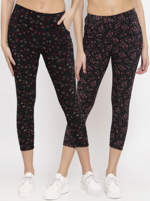 

KLOTTHE Women Multicolored Set of 2 Printed Cropped Woolen Jeggings, Multi