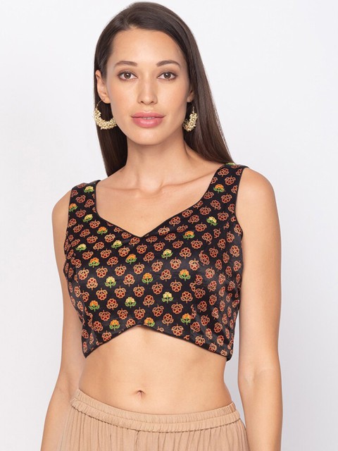 

SALWAR STUDIO Women Black & Maroon Printed Padded Readymade Saree Blouse