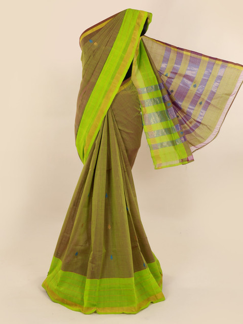 

Pothys Olive Green Solid Pure Cotton Saree