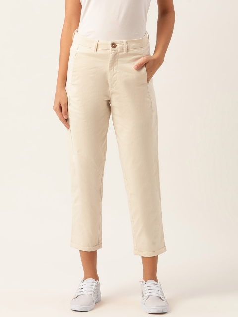 

ether Women Cream Coloured Pure Cotton Solid Chinos Trousers