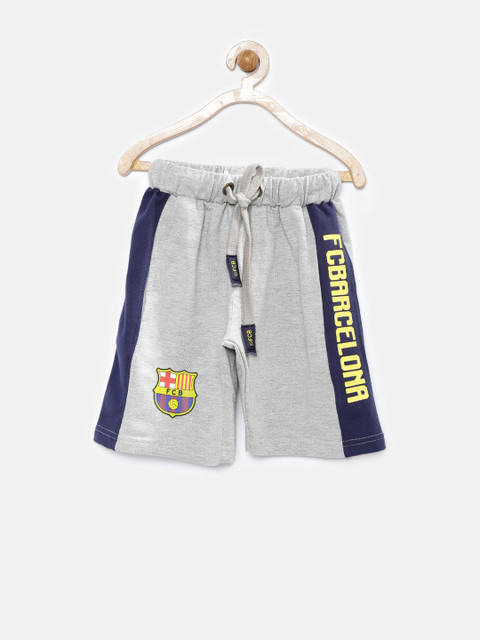 

Barcelona Boys Grey Melange & Navy Printed Shorts
