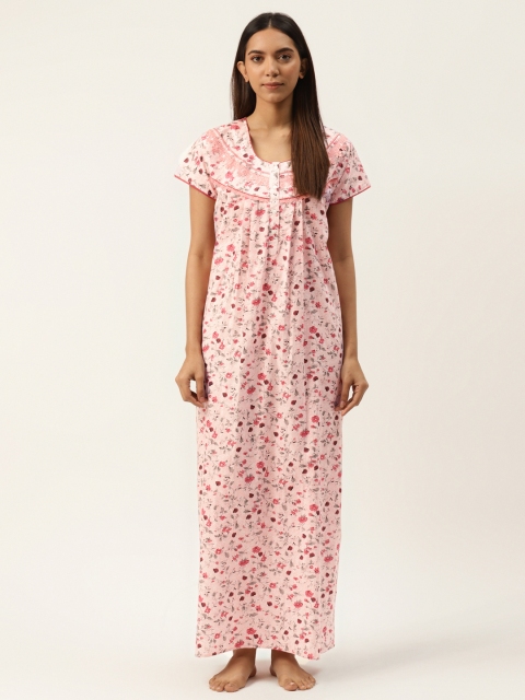 

Sweet Dreams Pink & Burgundy Cotton Floral Printed Maxi Nightdress