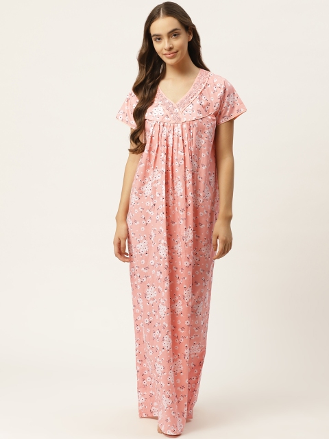 

Sweet Dreams Peach-Coloured & White Cotton Floral Printed Maxi Nightdress