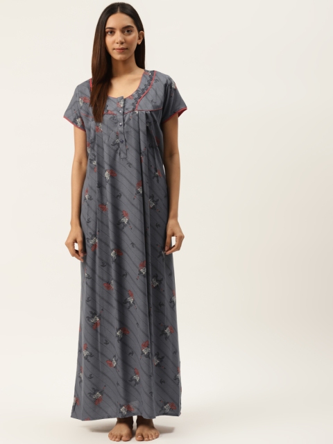 

Sweet Dreams Charcoal & Red Printed Nightdress