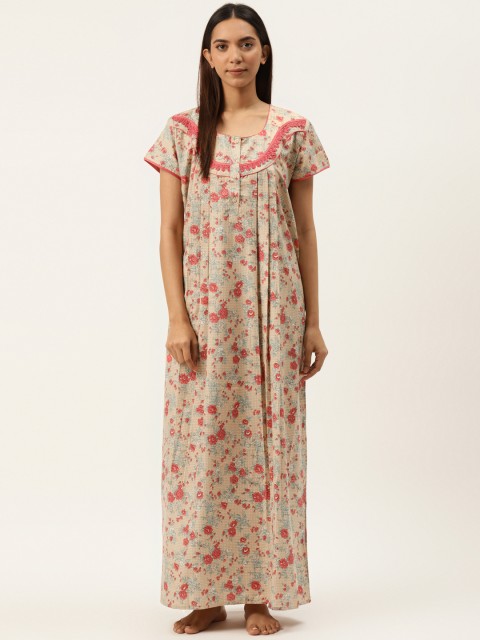 

Sweet Dreams Women Beige & Red Floral Printed Maxi Nightdress
