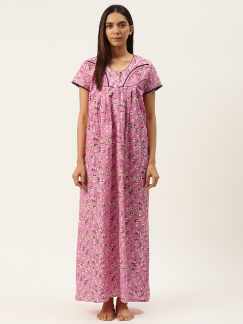 

Sweet Dreams Pink & White Pure Cotton Floral Printed Nightdress