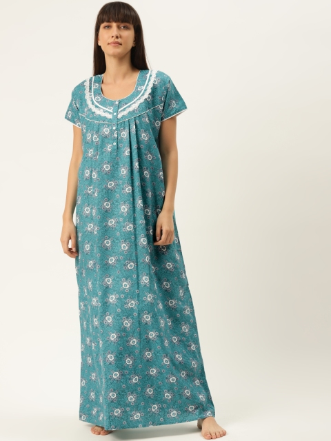 

Sweet Dreams Sea Green & White Printed Cotton Maxi Nightdress