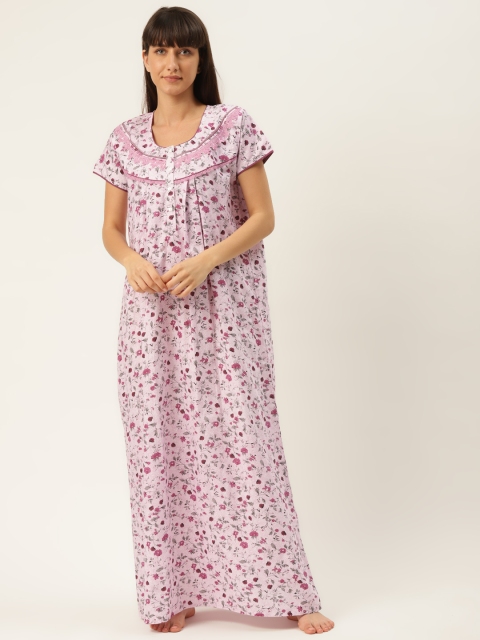 

Sweet Dreams Pink & White Printed Cotton Maxi Nightdress