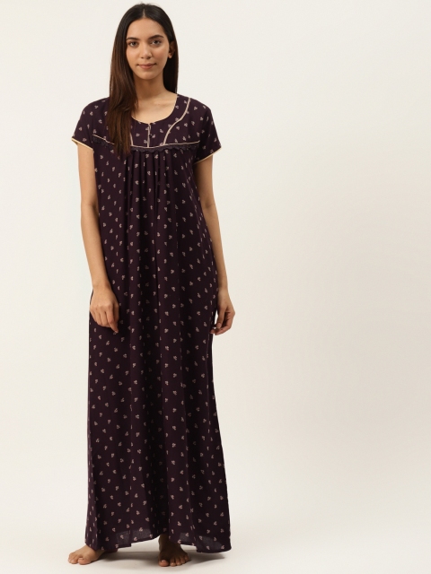 

Sweet Dreams Burgundy & Beige Printed Maxi Nightdress