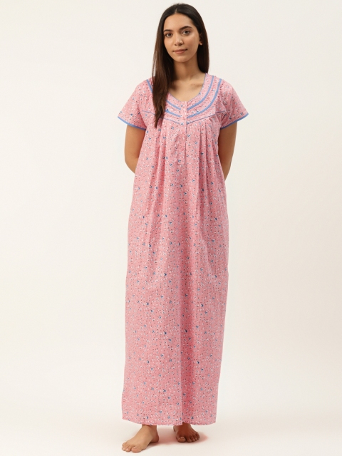 

Sweet Dreams Pink & Blue Printed Cotton Maxi Nightdress