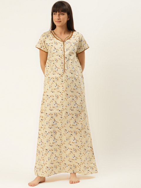 

Sweet Dreams Beige & Brown Printed Cotton Maxi Nightdress