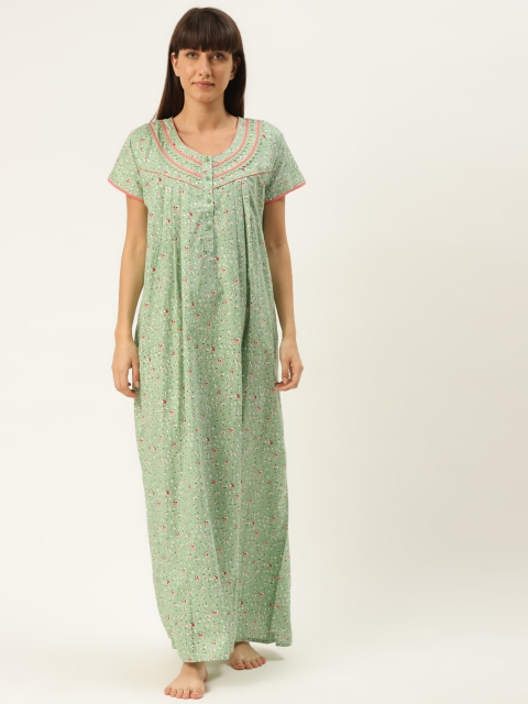 

Sweet Dreams Green & White Printed Cotton Maxi Nightdress