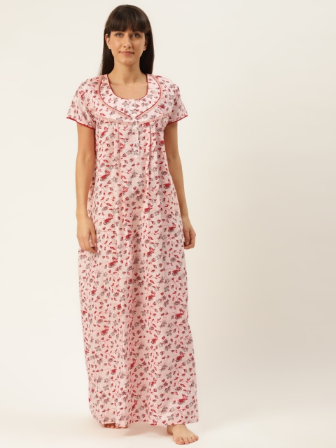 

Sweet Dreams Peach-Coloured & Red Pure Cotton Floral Printed Maxi Nightdress