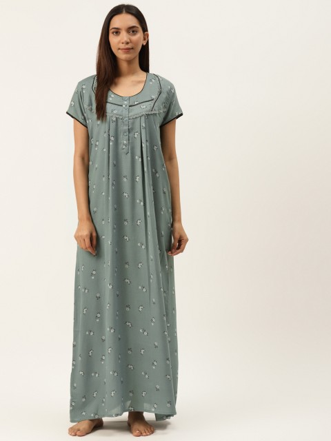 

Sweet Dreams Green & White Floral Printed Maxi Nightdress