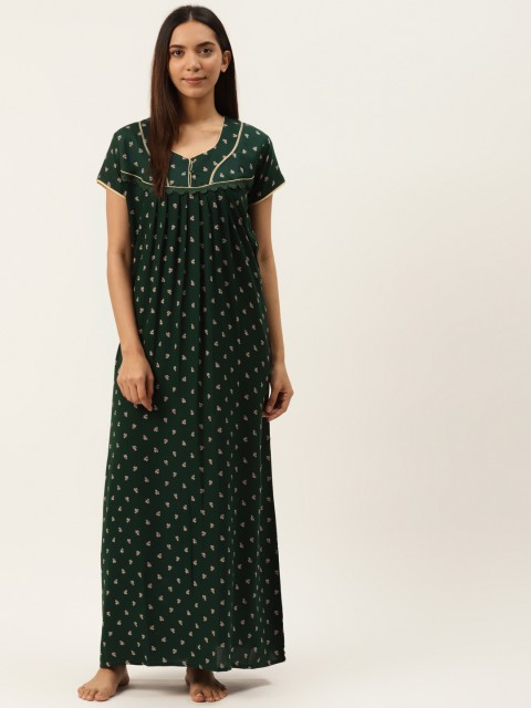 

Sweet Dreams Green & Beige Printed Maxi Nightdress