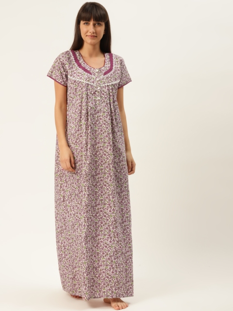 

Sweet Dreams Women Beige & Magenta Pure Cotton Ethnic Printed Nightdress