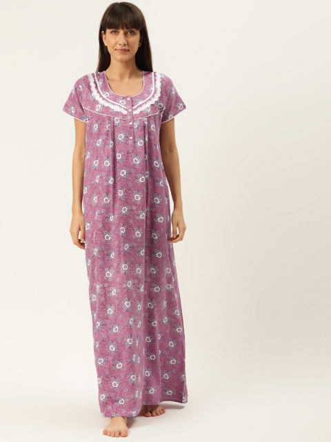 

Sweet Dreams Women Mauve & White Pure Cotton Ethnic Printed Nightdress