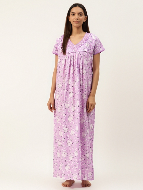 

Sweet Dreams Purple & White Pure Cotton Floral Print Maxi Nightdress
