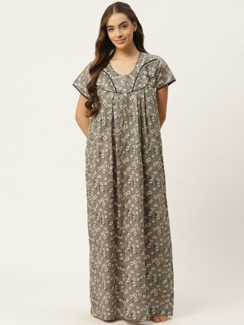 

Sweet Dreams Olive Green & White Floral Print Maxi Nightdress