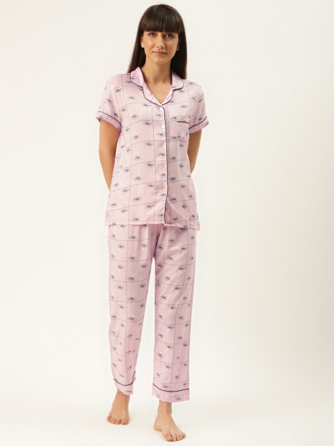 

Sweet Dreams Women Pink & Black Floral Print Nightsuit