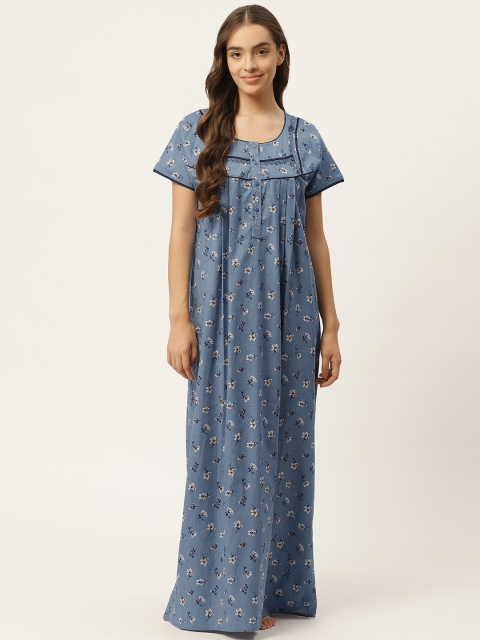 

Sweet Dreams Blue Pure Cotton Floral Print Maxi Nightdress