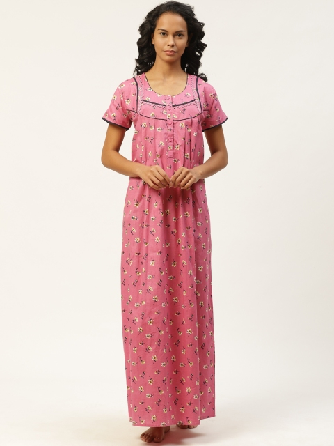 

Sweet Dreams Pink & Beige Pure Cotton Floral Printed Maxi Nightdress