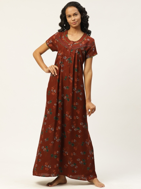 

Sweet Dreams Rust Red & Green Floral Printed Maxi Nightdress