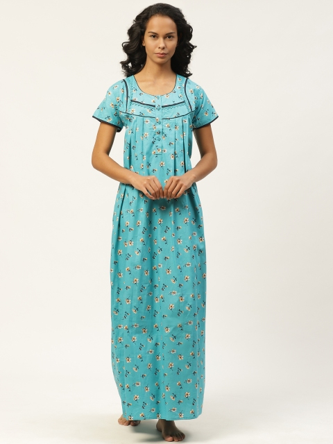 

Sweet Dreams Women Blue & Yellow Floral Printed Cotton Nightdress
