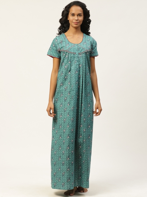 

Sweet Dreams Women Green & Blue Floral Printed Nightdress